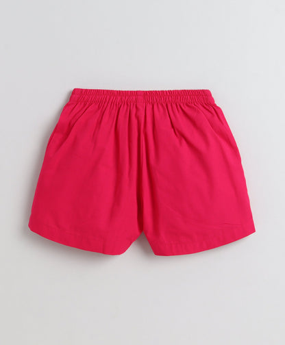 The Magic Wand Cotton Woven Solid Sleeveless Curvy Hem Top And Shorts Set - Fuchsia