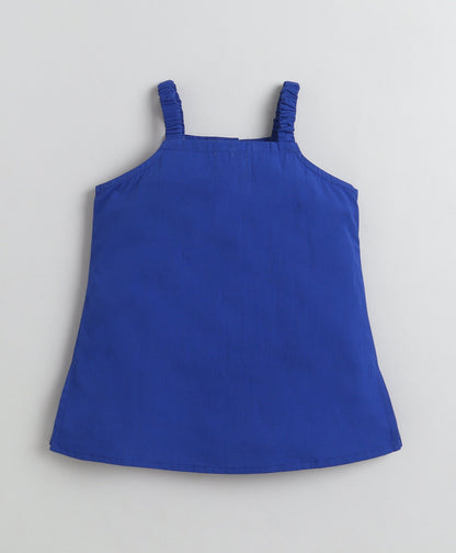 The Magic Wand Cotton Woven Solid Sleeveless Curvy Hem Top And Shorts Set - Royal Blue
