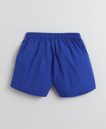 The Magic Wand Cotton Woven Solid Sleeveless Curvy Hem Top And Shorts Set - Royal Blue