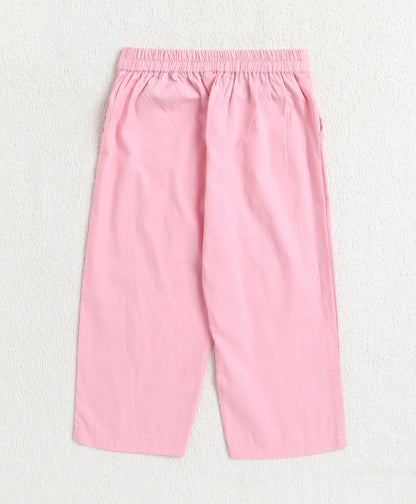 The Magic Wand Cotton Woven Solid Sleeveless Statement Front Bow Top And Pants Set - Pink