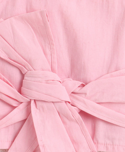 The Magic Wand Cotton Woven Solid Sleeveless Statement Front Bow Top And Pants Set - Pink
