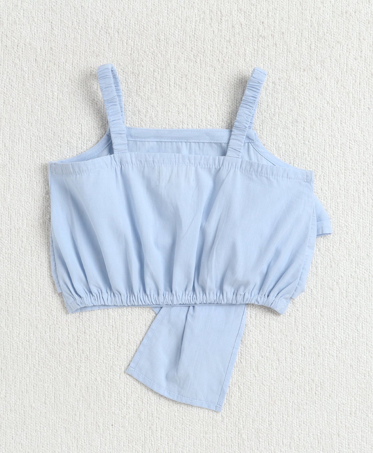 The Magic Wand Cotton Woven Solid Sleeveless Statement Front Bow Top And Pants Set - Blue