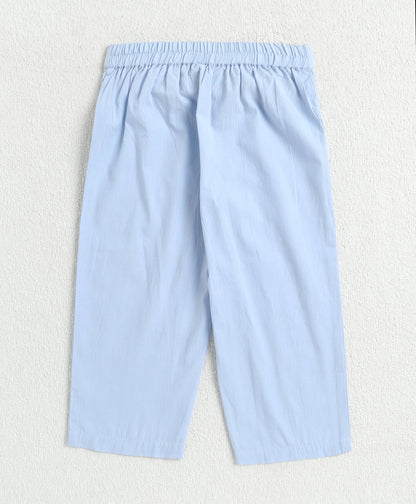 The Magic Wand Cotton Woven Solid Sleeveless Statement Front Bow Top And Pants Set - Blue