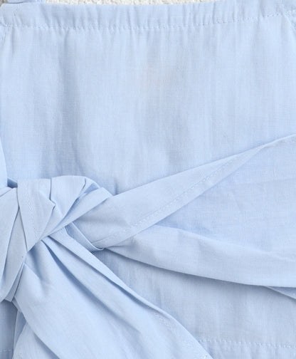 The Magic Wand Cotton Woven Solid Sleeveless Statement Front Bow Top And Pants Set - Blue