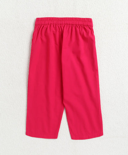 The Magic Wand Cotton Woven Solid Sleeveless Statement Front Bow Top And Pants Set - Fuchsia