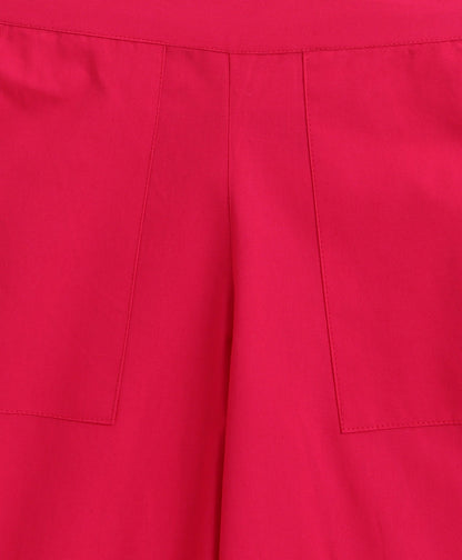 The Magic Wand Cotton Woven Solid Sleeveless Statement Front Bow Top And Pants Set - Fuchsia