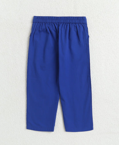 The Magic Wand Cotton Woven Solid Sleeveless Statement Front Bow Top And Pants Set - Royal Blue