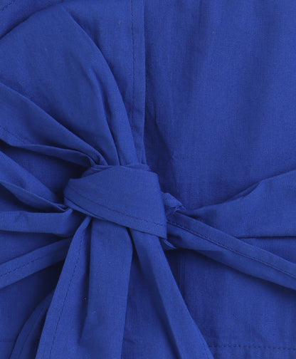 The Magic Wand Cotton Woven Solid Sleeveless Statement Front Bow Top And Pants Set - Royal Blue