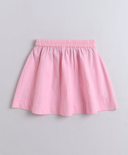 The Magic Wand Cotton Woven Ruffle Sleeves Ric Rac Gathered Top And Skirt Set - Pink