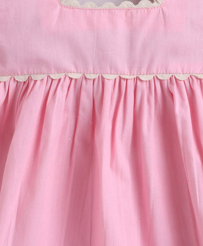 The Magic Wand Cotton Woven Ruffle Sleeves Ric Rac Gathered Top And Skirt Set - Pink