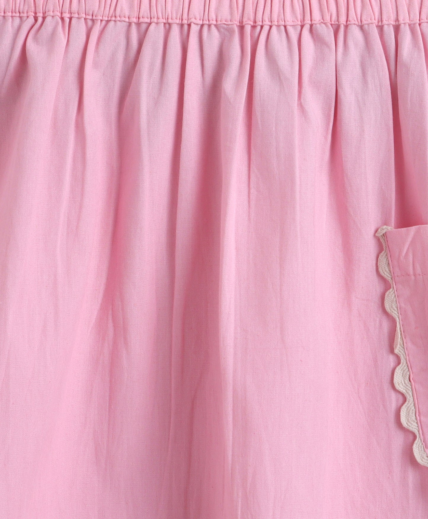 The Magic Wand Cotton Woven Ruffle Sleeves Ric Rac Gathered Top And Skirt Set - Pink