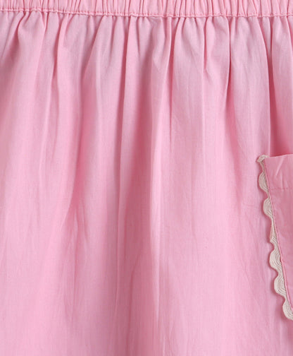 The Magic Wand Cotton Woven Ruffle Sleeves Ric Rac Gathered Top And Skirt Set - Pink