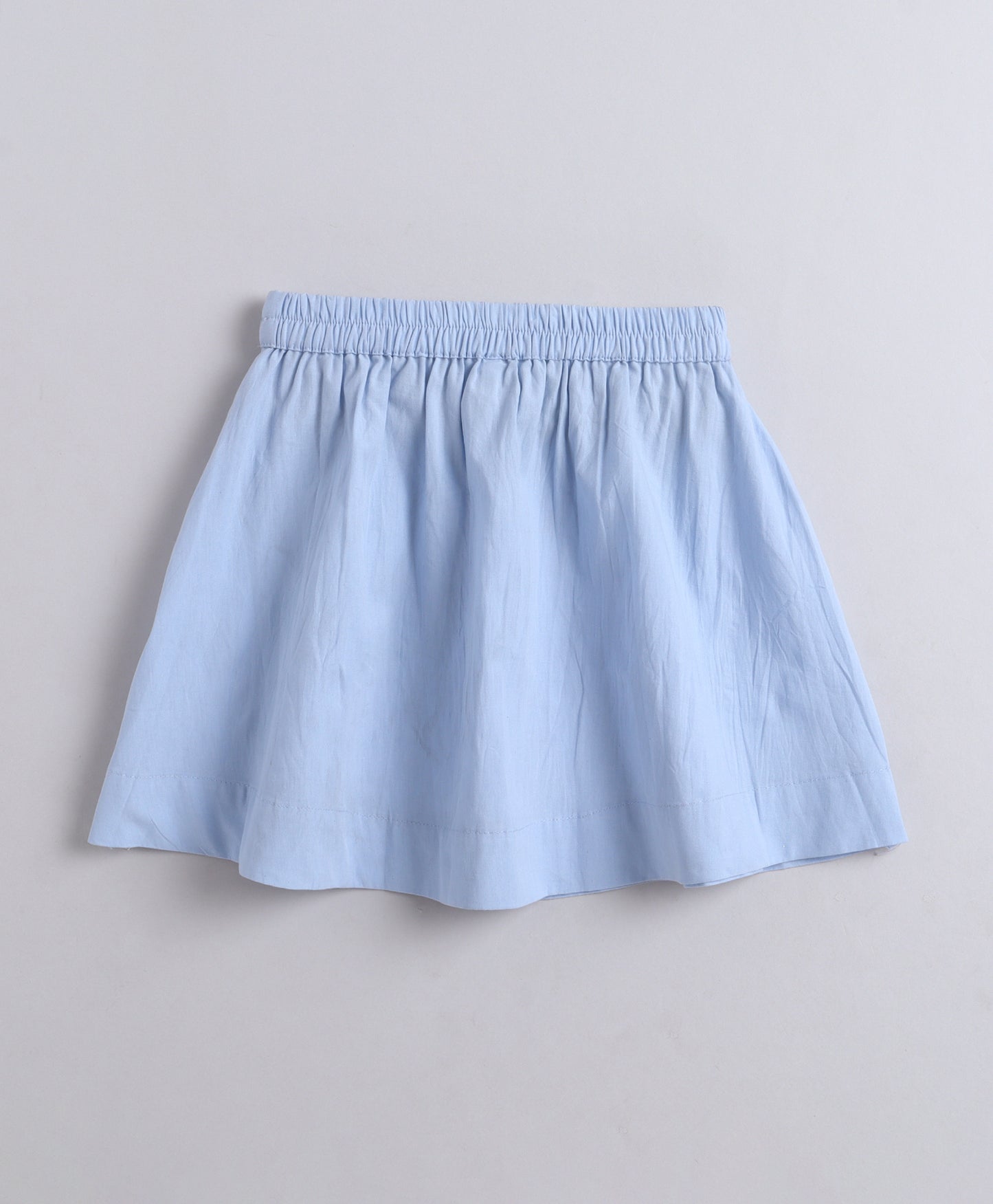 The Magic Wand Cotton Woven Ruffle Sleeves Ric Rac Gathered Top And Skirt Set - Blue