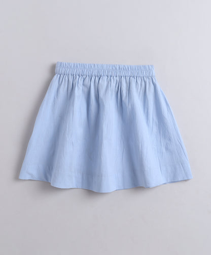 The Magic Wand Cotton Woven Ruffle Sleeves Ric Rac Gathered Top And Skirt Set - Blue
