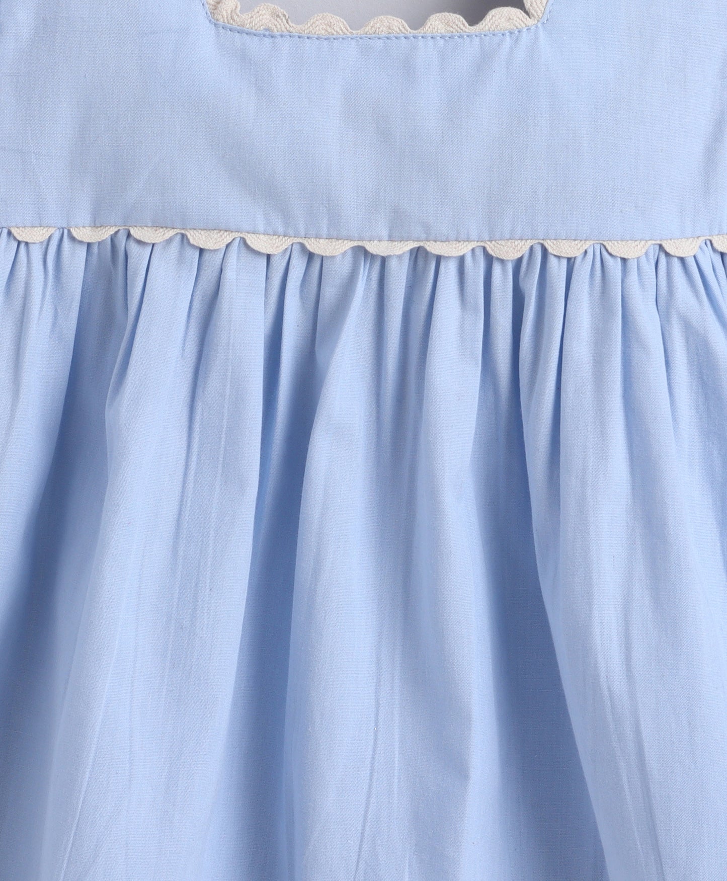 The Magic Wand Cotton Woven Ruffle Sleeves Ric Rac Gathered Top And Skirt Set - Blue