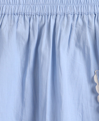 The Magic Wand Cotton Woven Ruffle Sleeves Ric Rac Gathered Top And Skirt Set - Blue