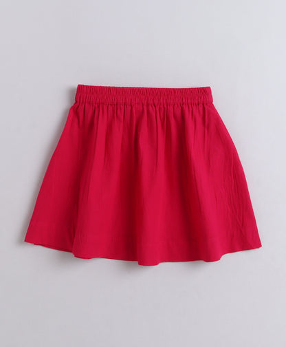 The Magic Wand Cotton Woven Ruffle Sleeves Ric Rac Gathered Top And Skirt Set - Fuchsia