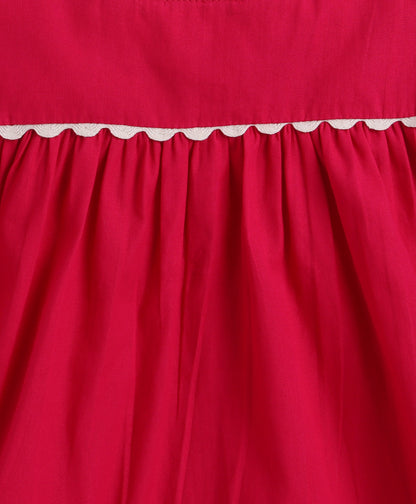 The Magic Wand Cotton Woven Ruffle Sleeves Ric Rac Gathered Top And Skirt Set - Fuchsia