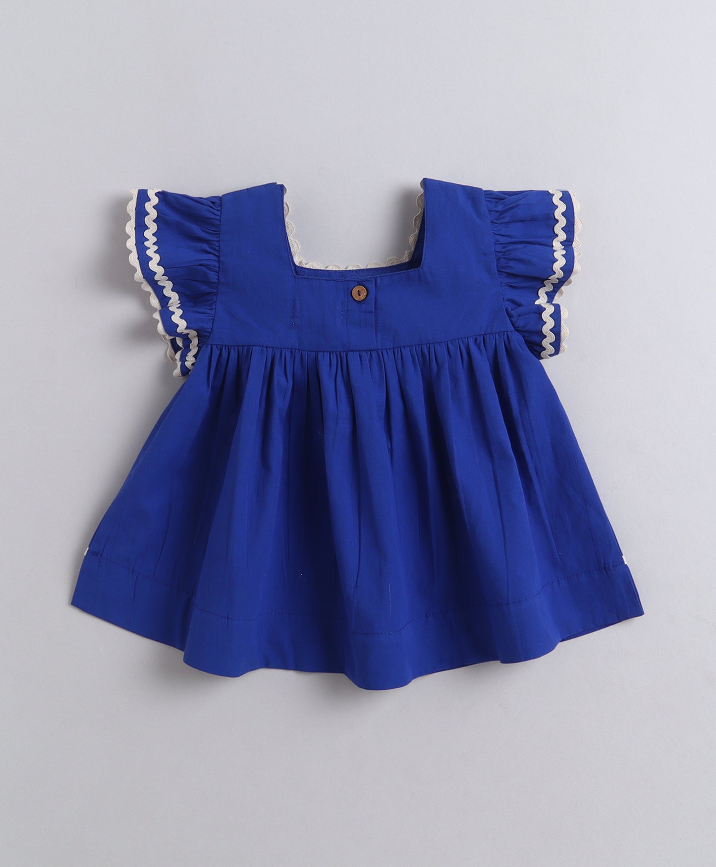 The Magic Wand Cotton Woven Ruffle Sleeves Ric Rac Gathered Top And Skirt Set - Royal Blue