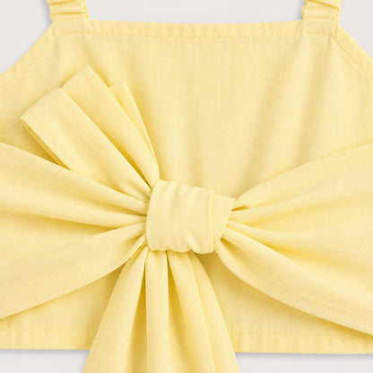 The Magic Wand Cotton Woven Solid Sleeveless Statement Front Bow Top And Pants Set - Cream