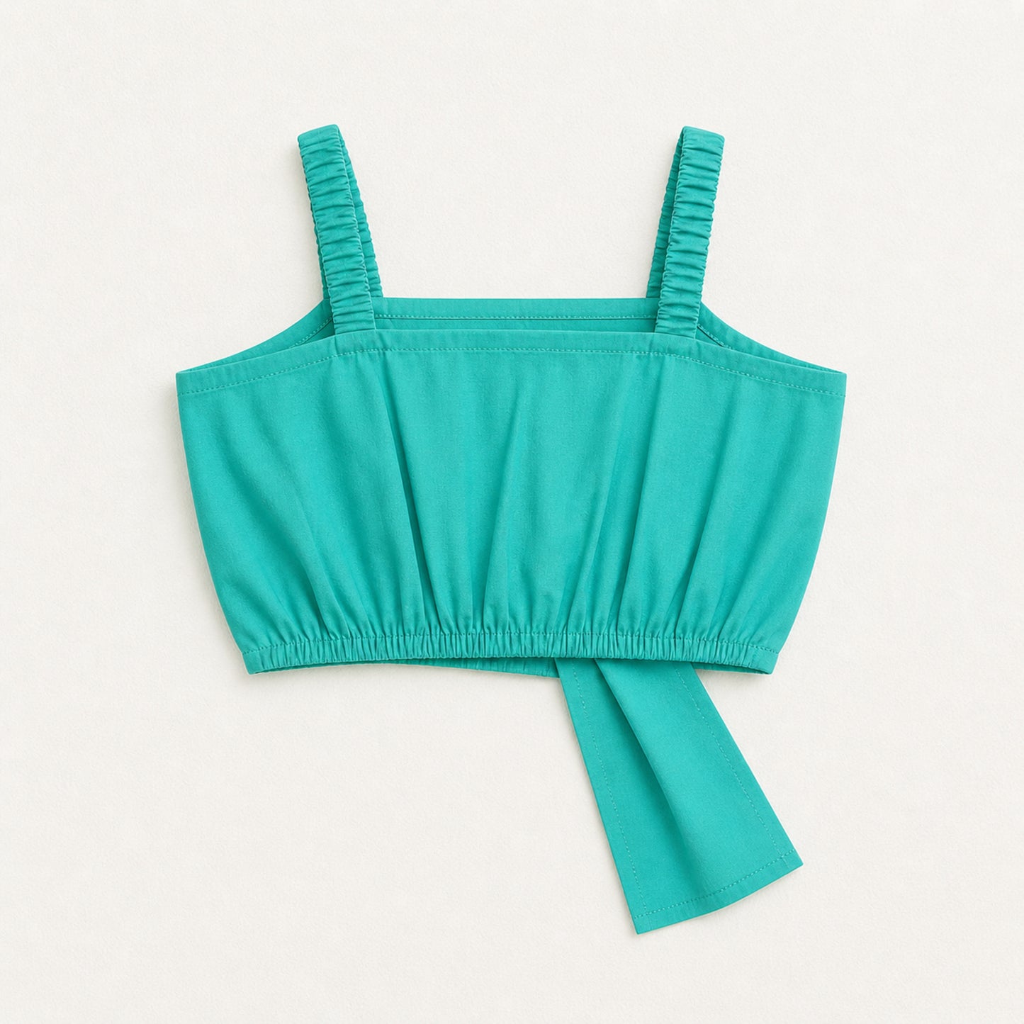 The Magic Wand Cotton Woven Solid Sleeveless Statement Front Bow Top And Pants Set - Turquoise