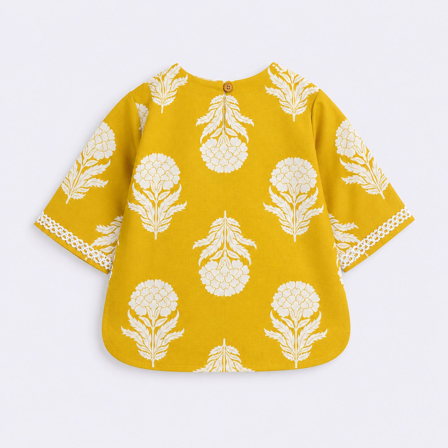 The Magic Wand Cotton Woven Three Fourth Sleeves Floral Printed Top And Pant Loungewear Set - Yellow