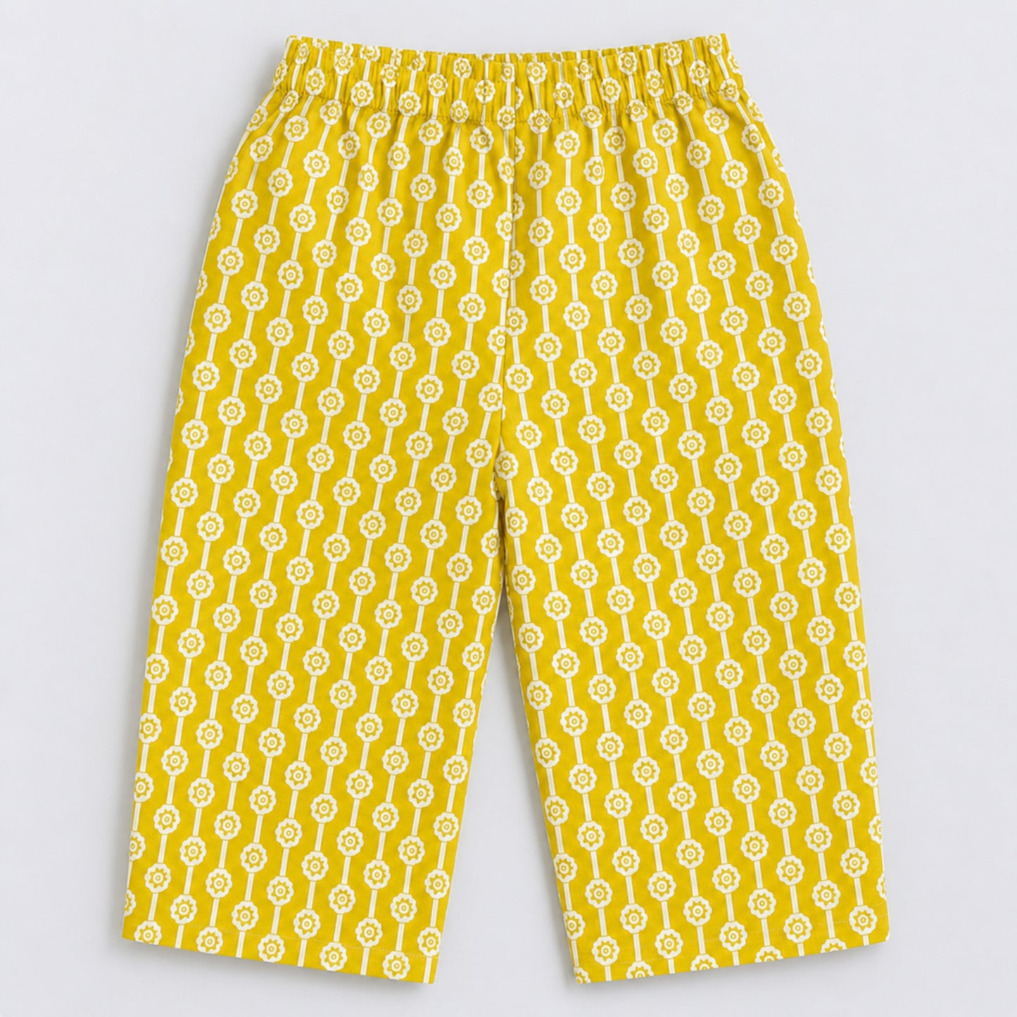 The Magic Wand Cotton Woven Three Fourth Sleeves Floral Printed Top And Pant Loungewear Set - Yellow