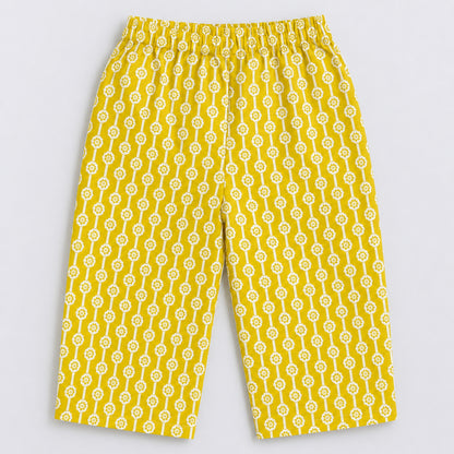 The Magic Wand Cotton Woven Three Fourth Sleeves Floral Printed Top And Pant Loungewear Set - Yellow