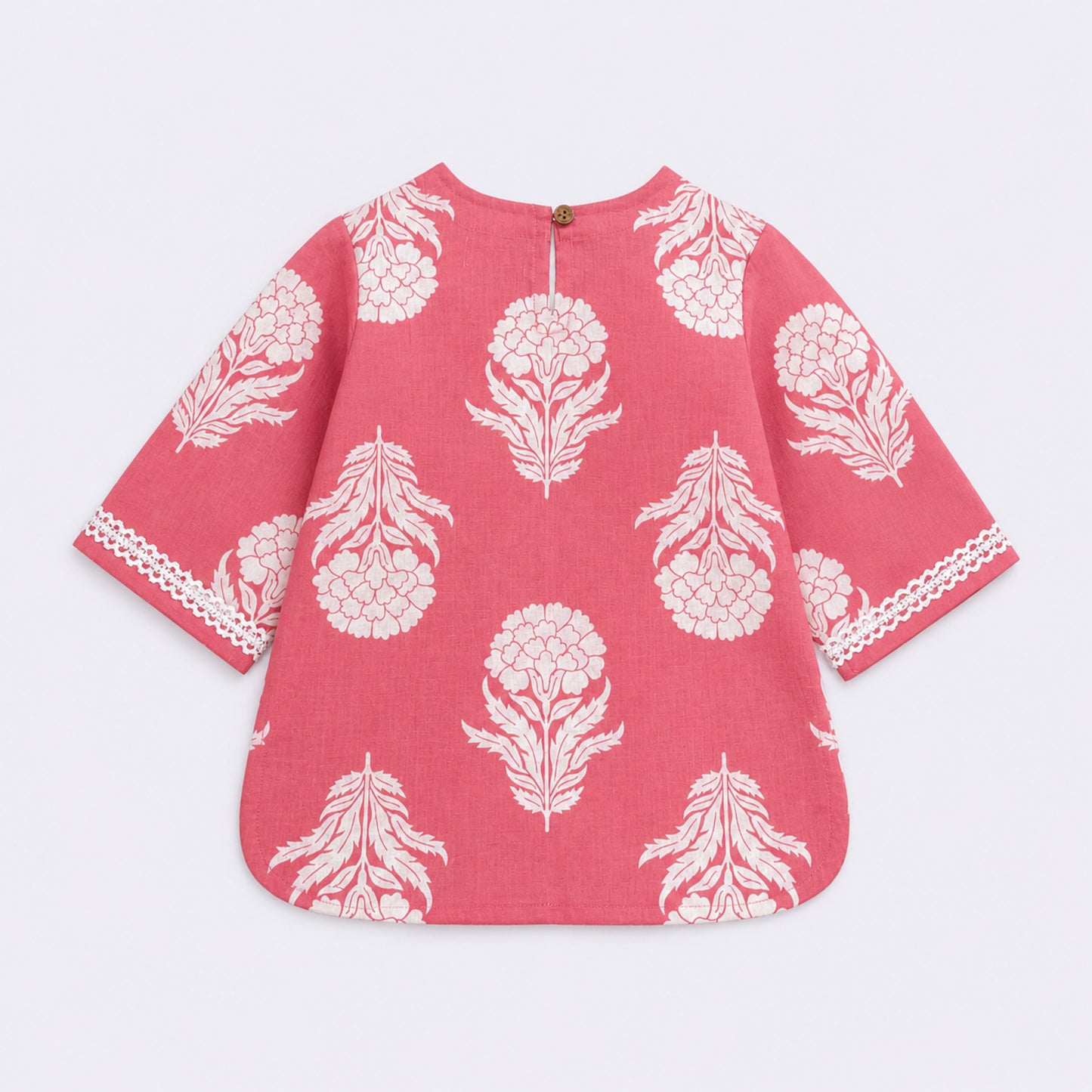 The Magic Wand Cotton Woven Three Fourth Sleeves Floral Printed Top And Pant Loungewear Set - Coral