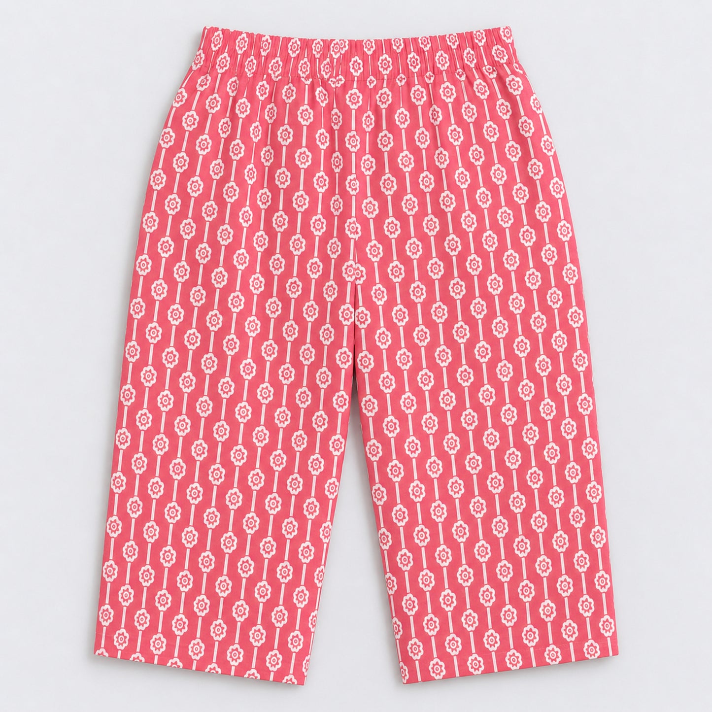 The Magic Wand Cotton Woven Three Fourth Sleeves Floral Printed Top And Pant Loungewear Set - Coral