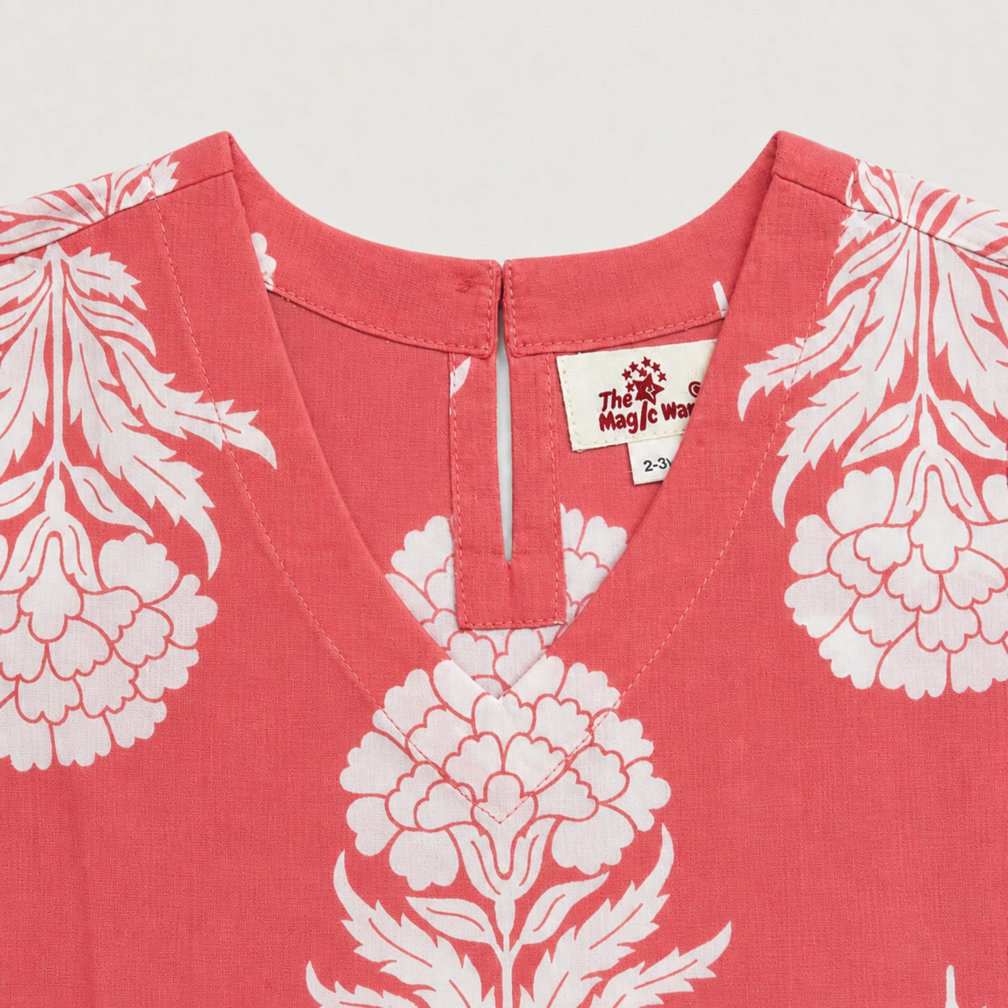 The Magic Wand Cotton Woven Three Fourth Sleeves Floral Printed Top And Pant Loungewear Set - Coral