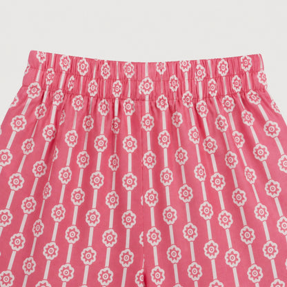 The Magic Wand Cotton Woven Three Fourth Sleeves Floral Printed Top And Pant Loungewear Set - Coral
