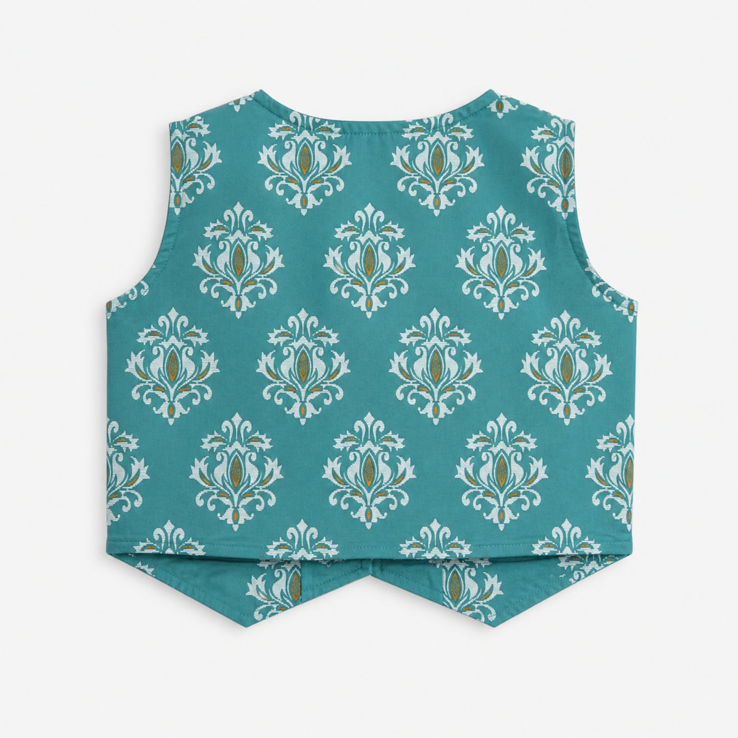 The Magic Wand Cotton Woven Sleeveless Floral Printed Waistcoat Top And Pant Set - Sea Green