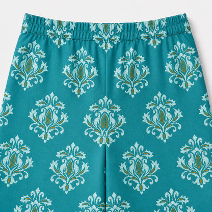 The Magic Wand Cotton Woven Sleeveless Floral Printed Waistcoat Top And Pant Set - Sea Green