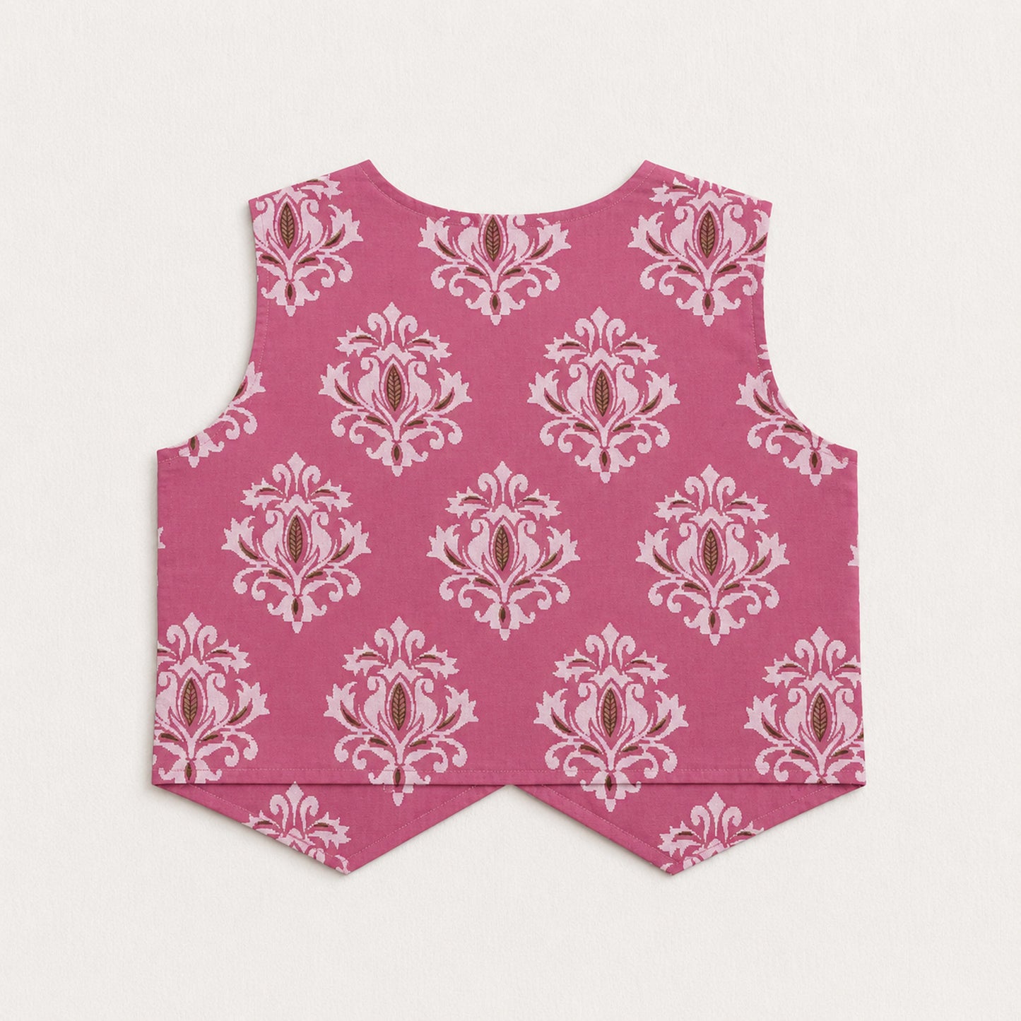 The Magic Wand Cotton Woven Sleeveless Floral Printed Waistcoat Top And Pant Set - Pink