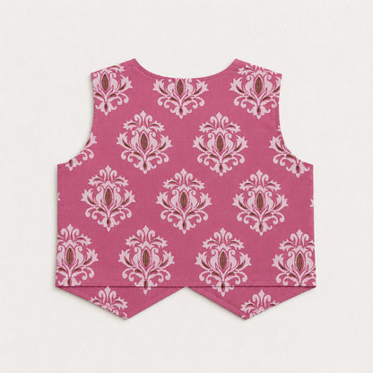 The Magic Wand Cotton Woven Sleeveless Floral Printed Waistcoat Top And Pant Set - Pink