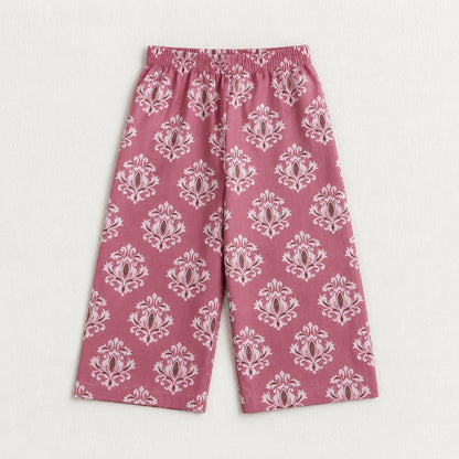 The Magic Wand Cotton Woven Sleeveless Floral Printed Waistcoat Top And Pant Set - Pink