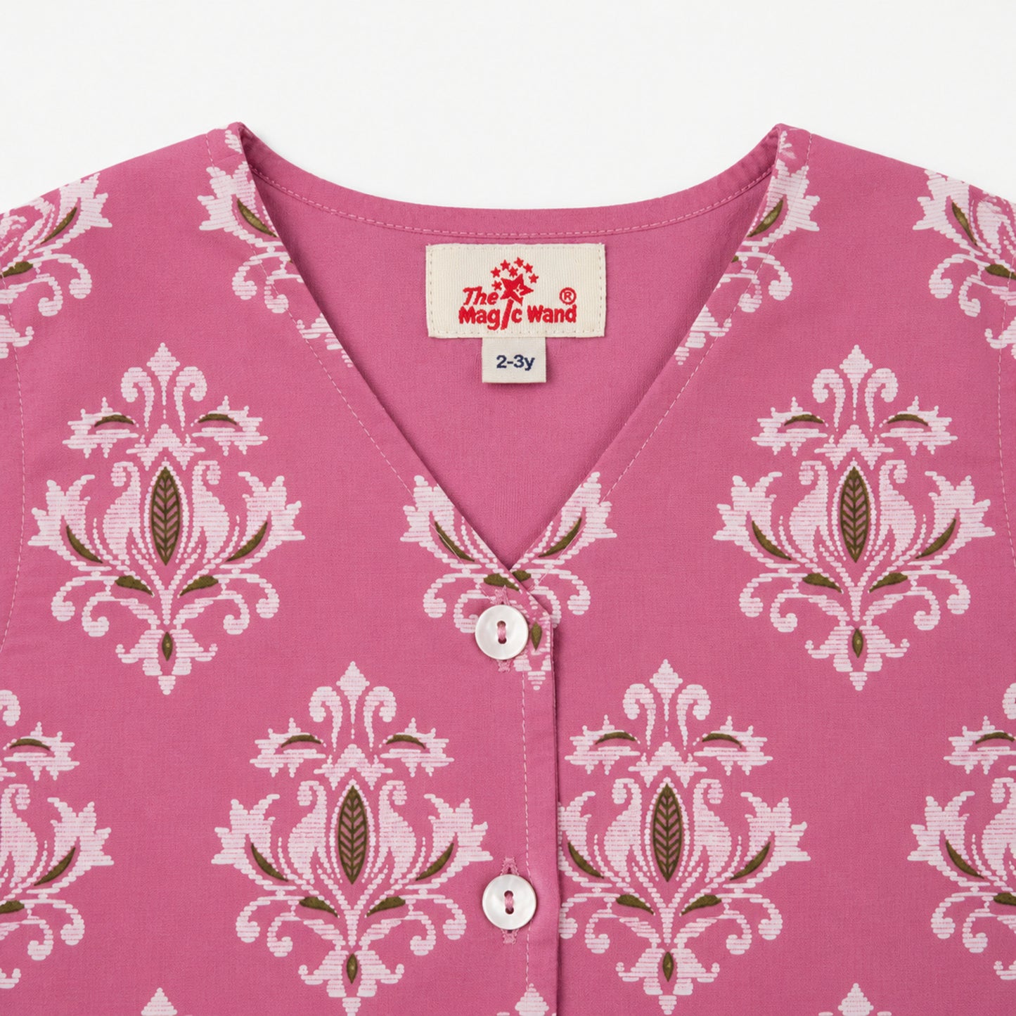 The Magic Wand Cotton Woven Sleeveless Floral Printed Waistcoat Top And Pant Set - Pink