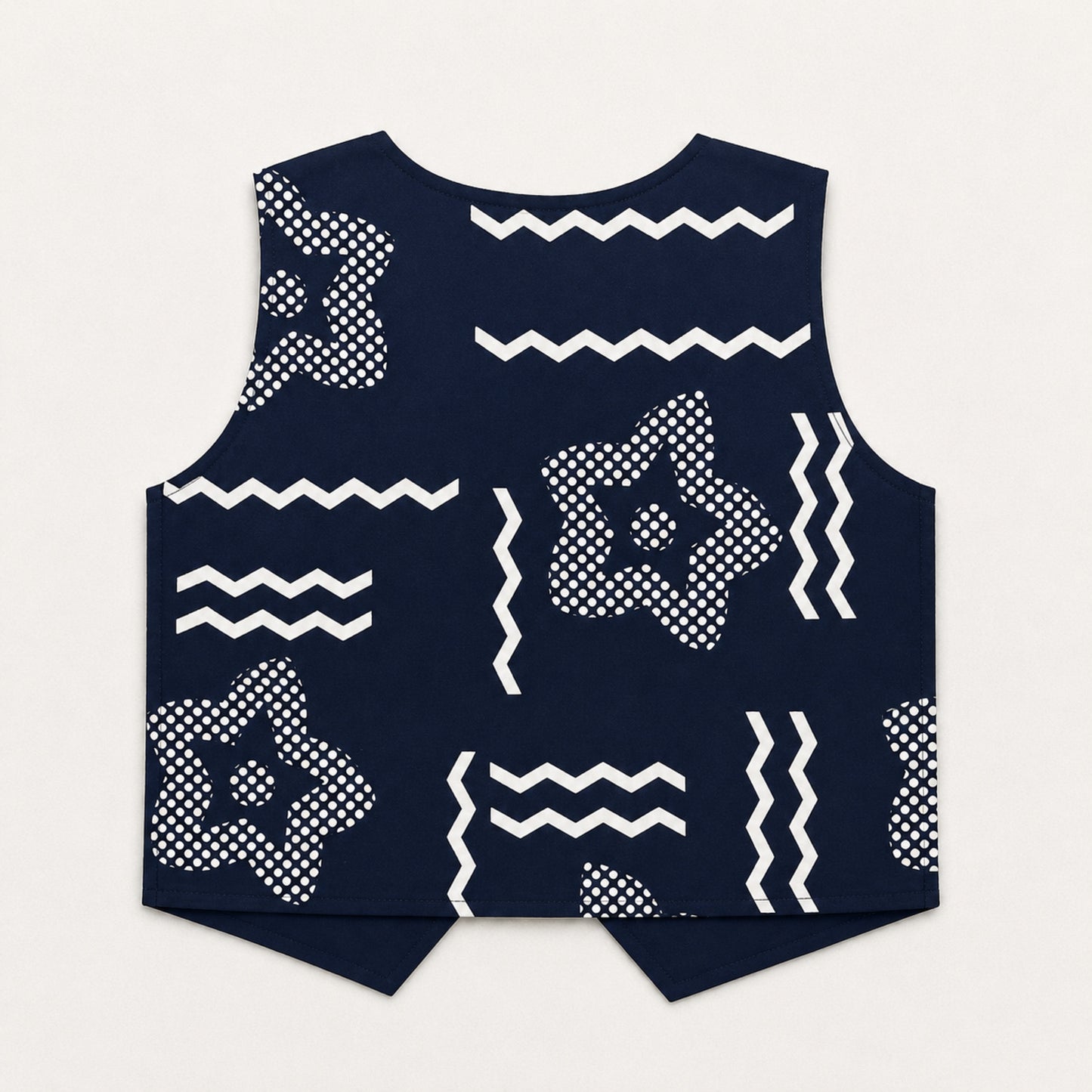 The Magic Wand Cotton Woven Sleeveless Geometric Printed Waistcoat Top And Pant Set - Navy Blue