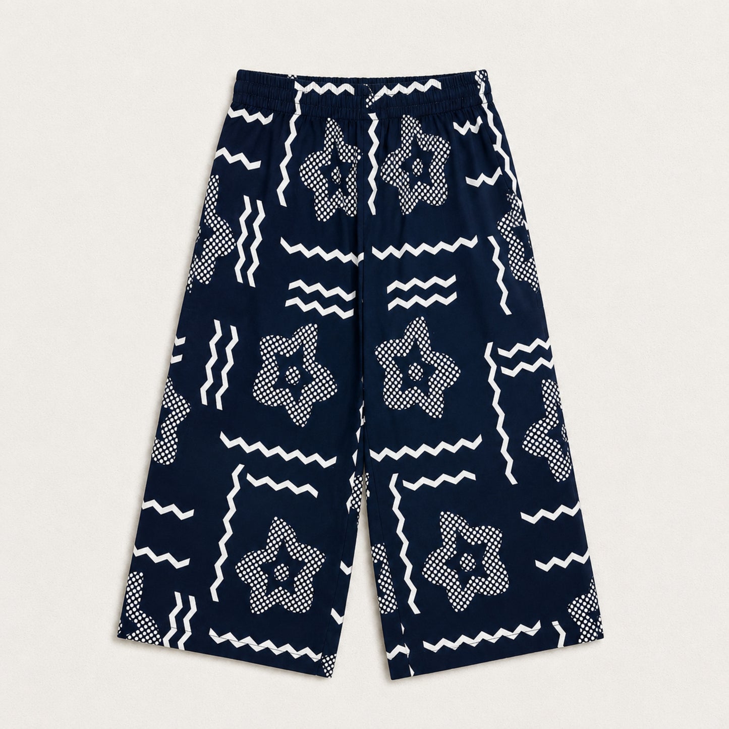 The Magic Wand Cotton Woven Sleeveless Geometric Printed Waistcoat Top And Pant Set - Navy Blue