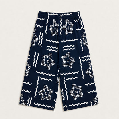 The Magic Wand Cotton Woven Sleeveless Geometric Printed Waistcoat Top And Pant Set - Navy Blue