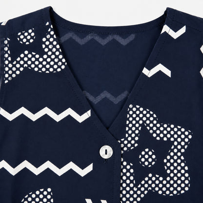 The Magic Wand Cotton Woven Sleeveless Geometric Printed Waistcoat Top And Pant Set - Navy Blue
