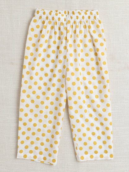 Full Sleeves Floral Print Kurta and Polka Dot Pant Set- Yellow