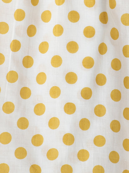 Full Sleeves Floral Print Kurta and Polka Dot Pant Set- Yellow
