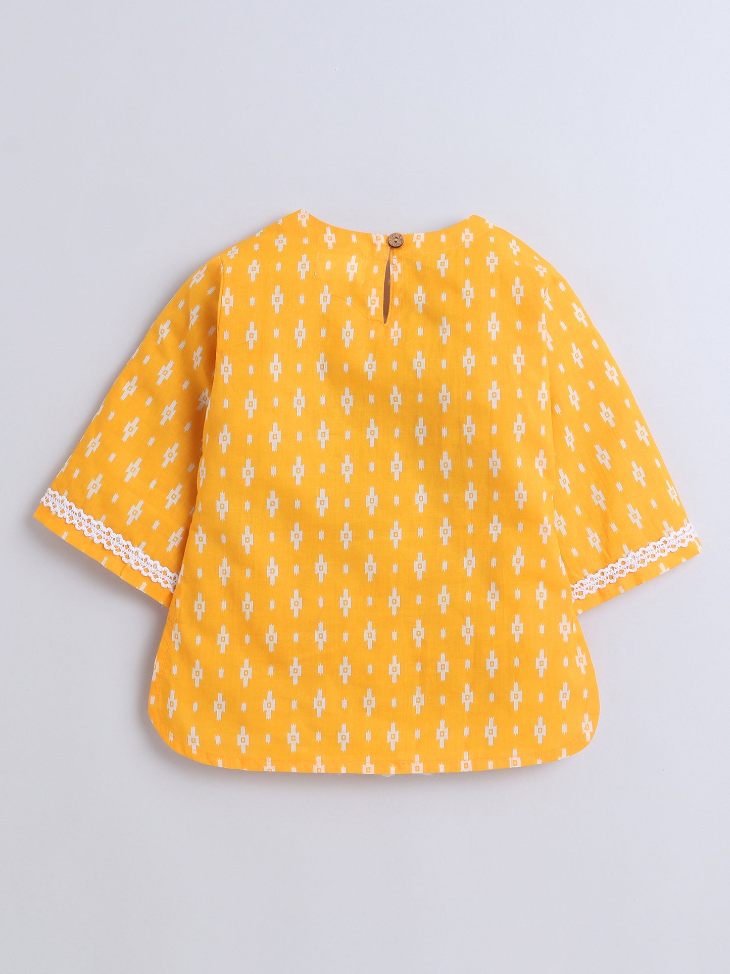 Three Forth Sleeves Geometric Printed Top and Palazzo Set- Yellow