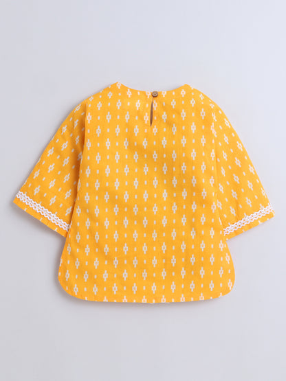 Three Forth Sleeves Geometric Printed Top and Palazzo Set- Yellow