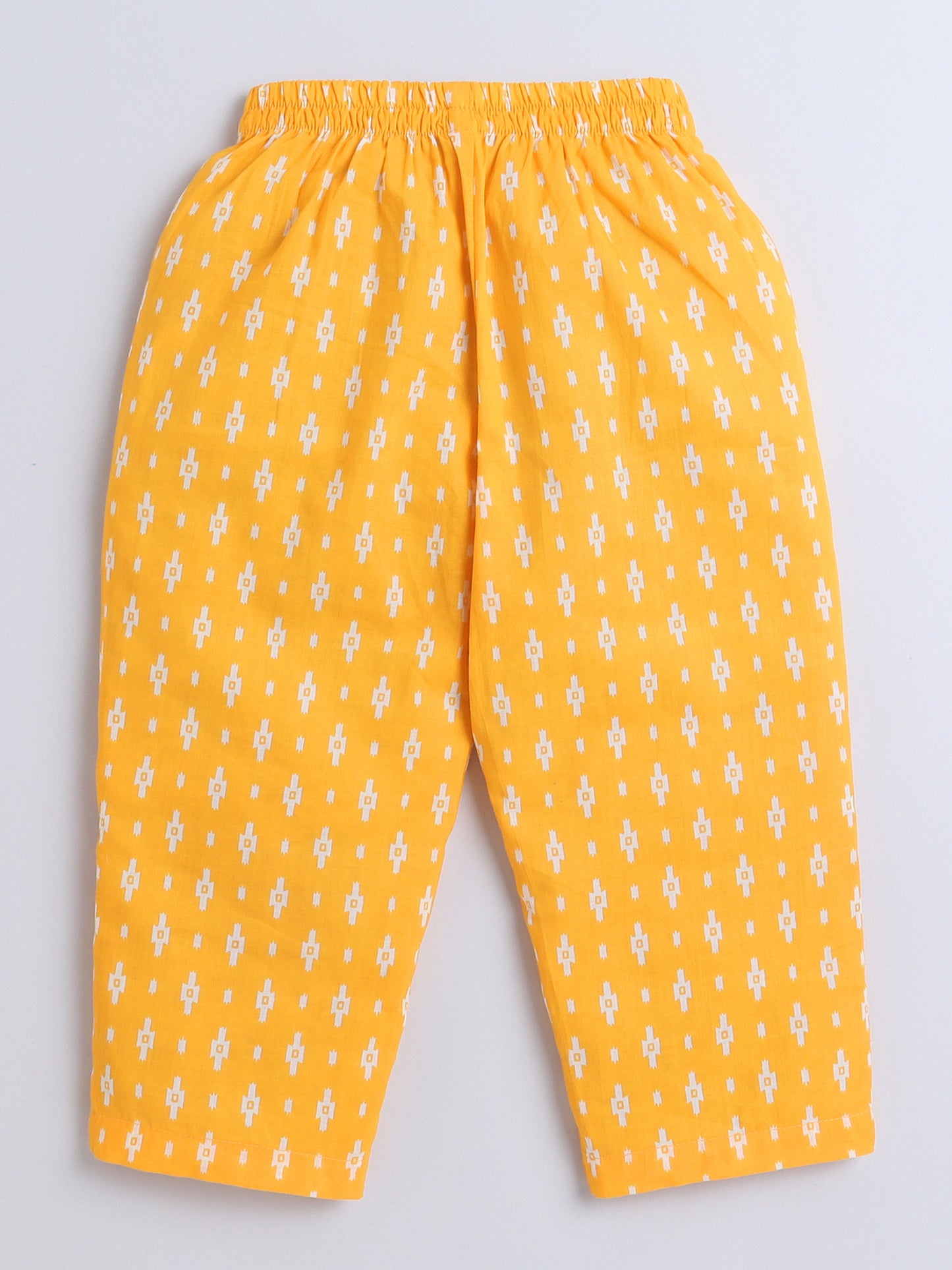 Three Forth Sleeves Geometric Printed Top and Palazzo Set- Yellow