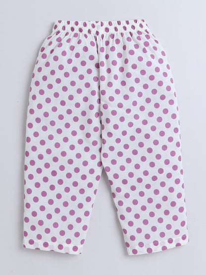 Three forth Sleeves Floral Printed Top and Polka Dot Palazzo Set-Purple