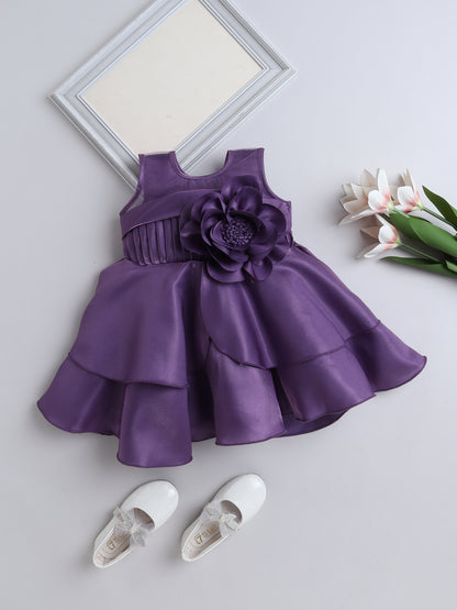 Sleevless Ruffle Party Dress with Bow Embelishment  Lavendar