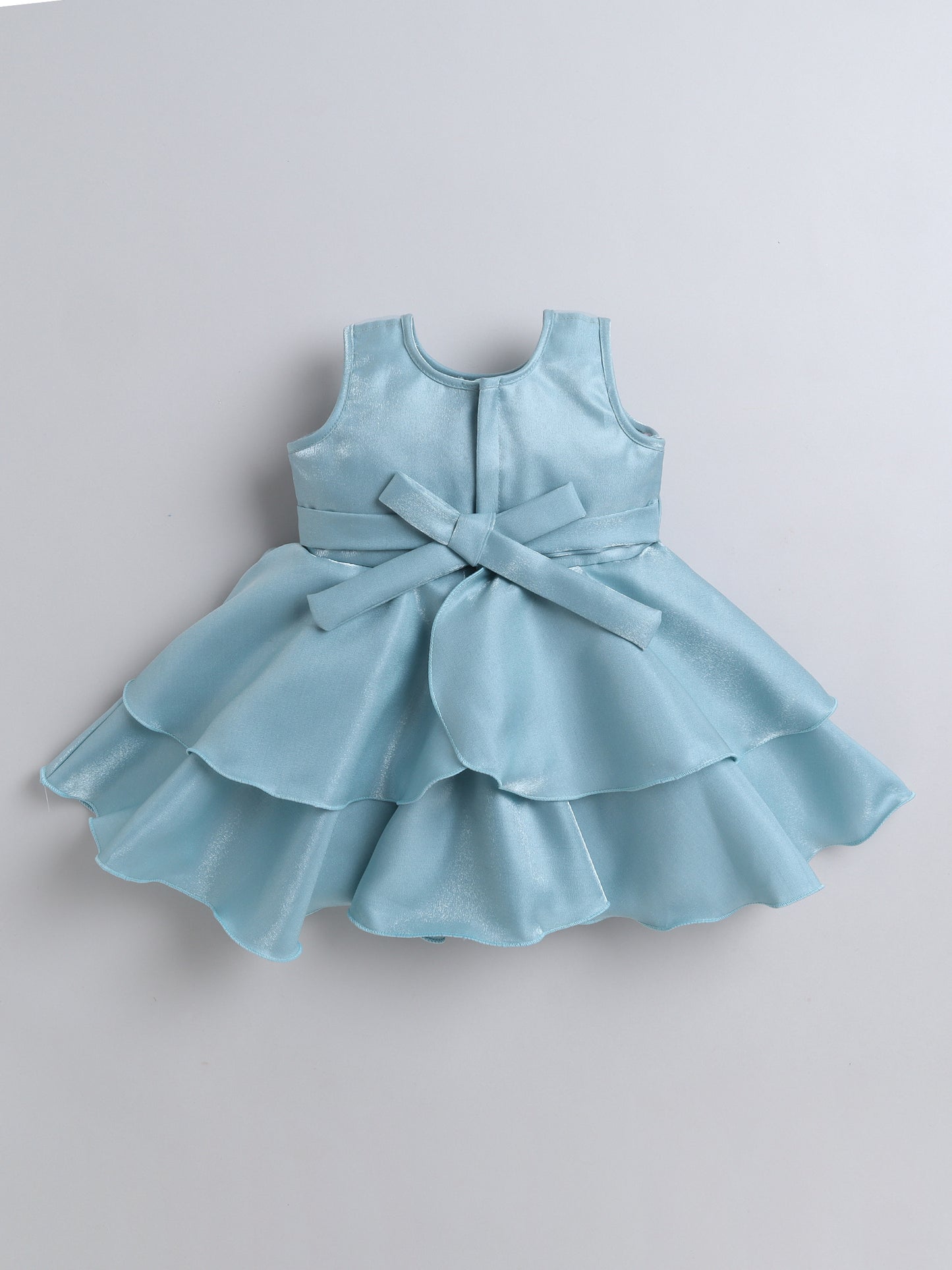 Sleevless Ruffle Party Dress with Bow Embelishment  Blue